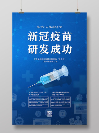 蓝色简约新冠疫苗研发成功新冠疫苗海报
